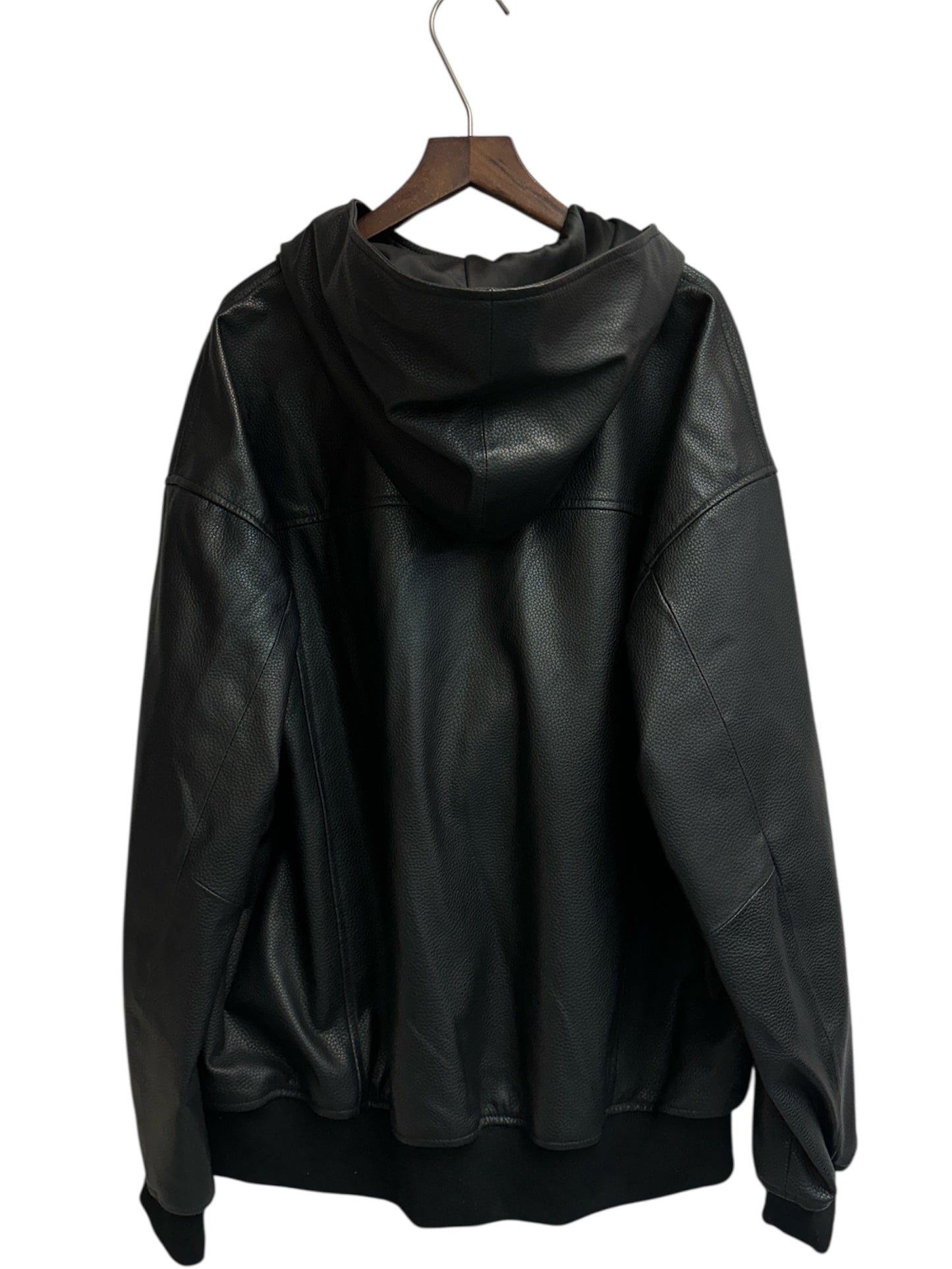 With hat leather jacket