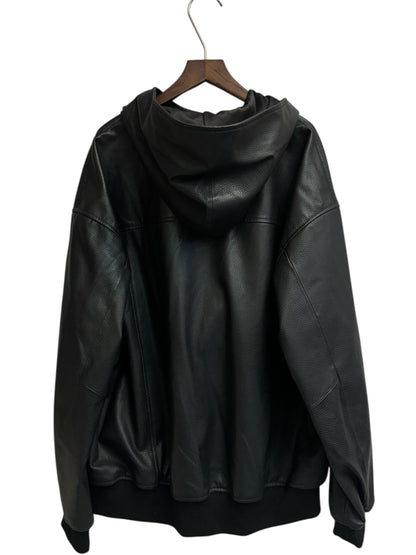 With hat leather jacket