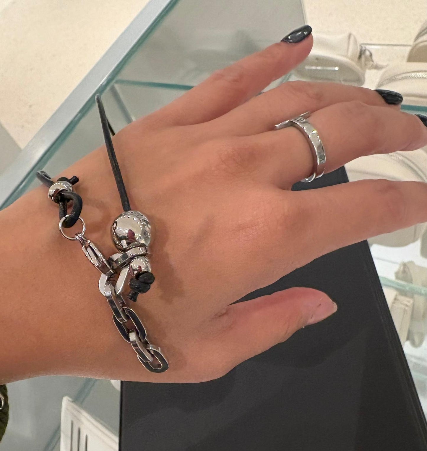 Bean chain black cord necklace