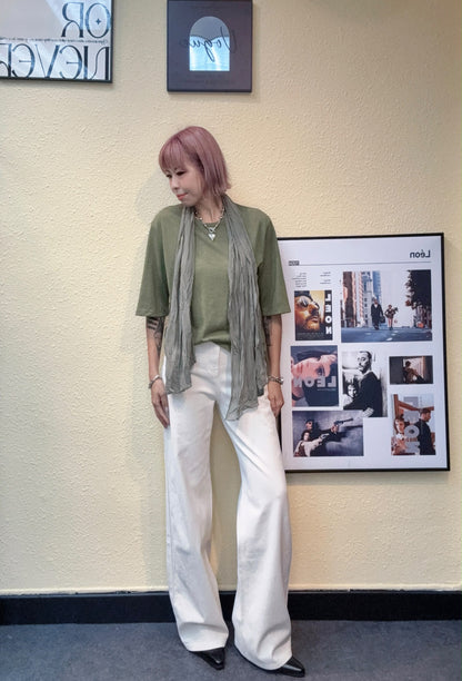 With scarf loose plain tee #00846