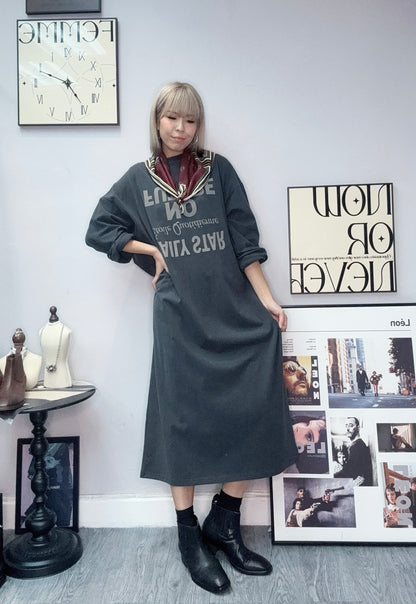 Words printed long one piece tee #00025