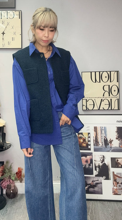 Pleated hem vest wool jacket