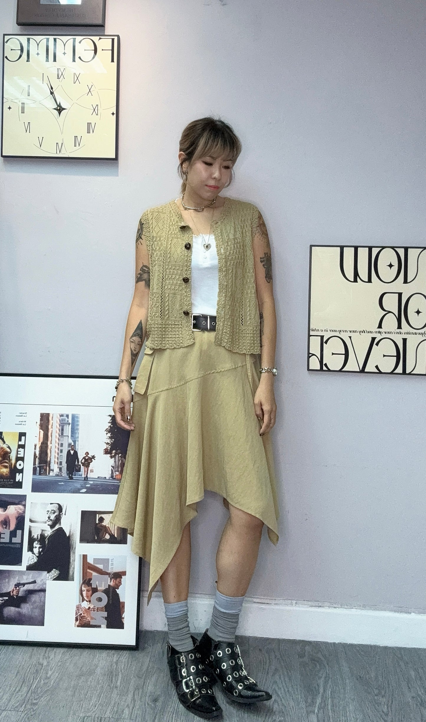 Mushroom buttons embroidery knit vest cardigan #00494