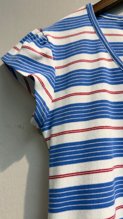 Ruffle hem striped tee #00760