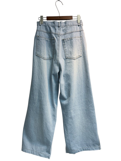 Two tone half elastic jeans #00299