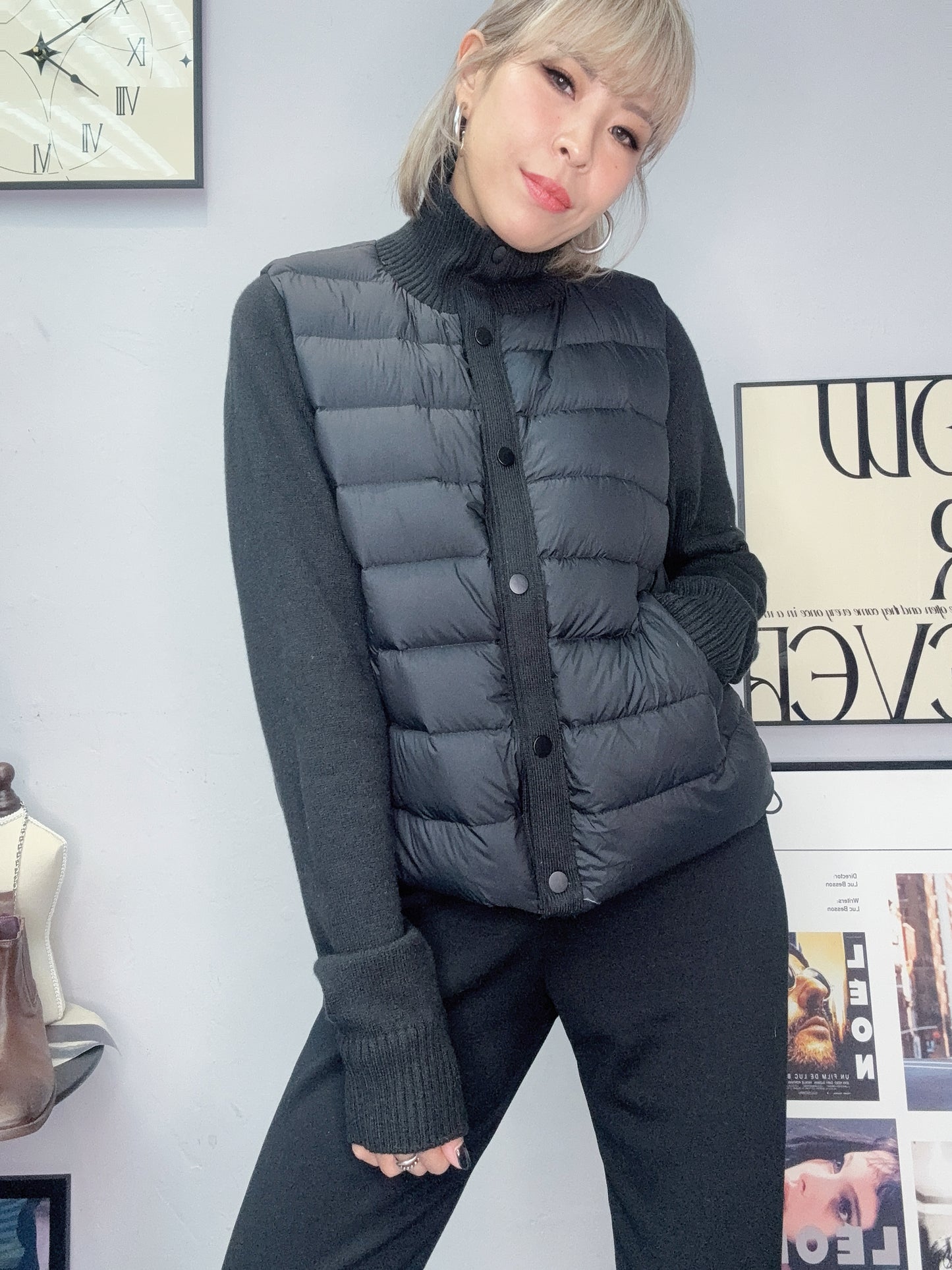 Down X knit sleeves jacket #00086