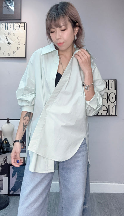 Back tag plain loose shirt #00402