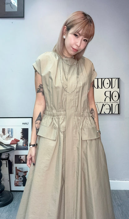 Front pockets cap sleeves one piece #00718