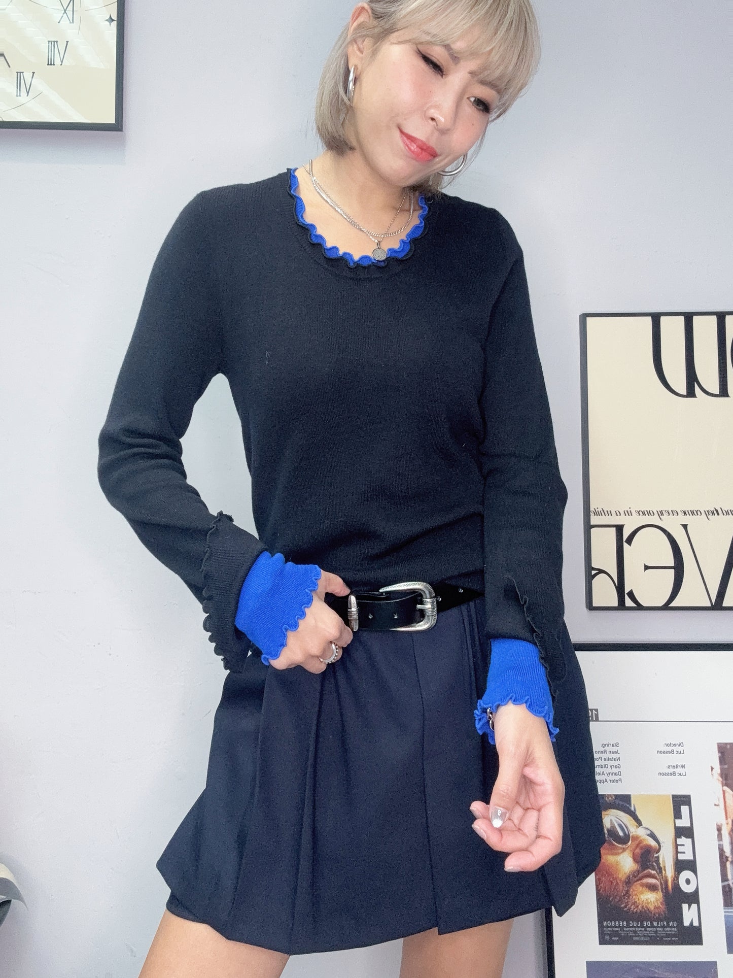 Double collar knit top #00083