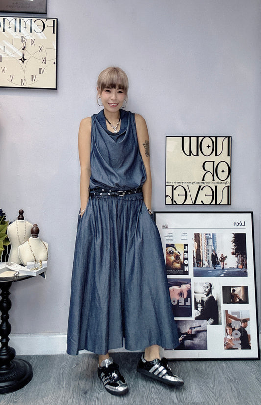 Silk cotton dress （Included belt)