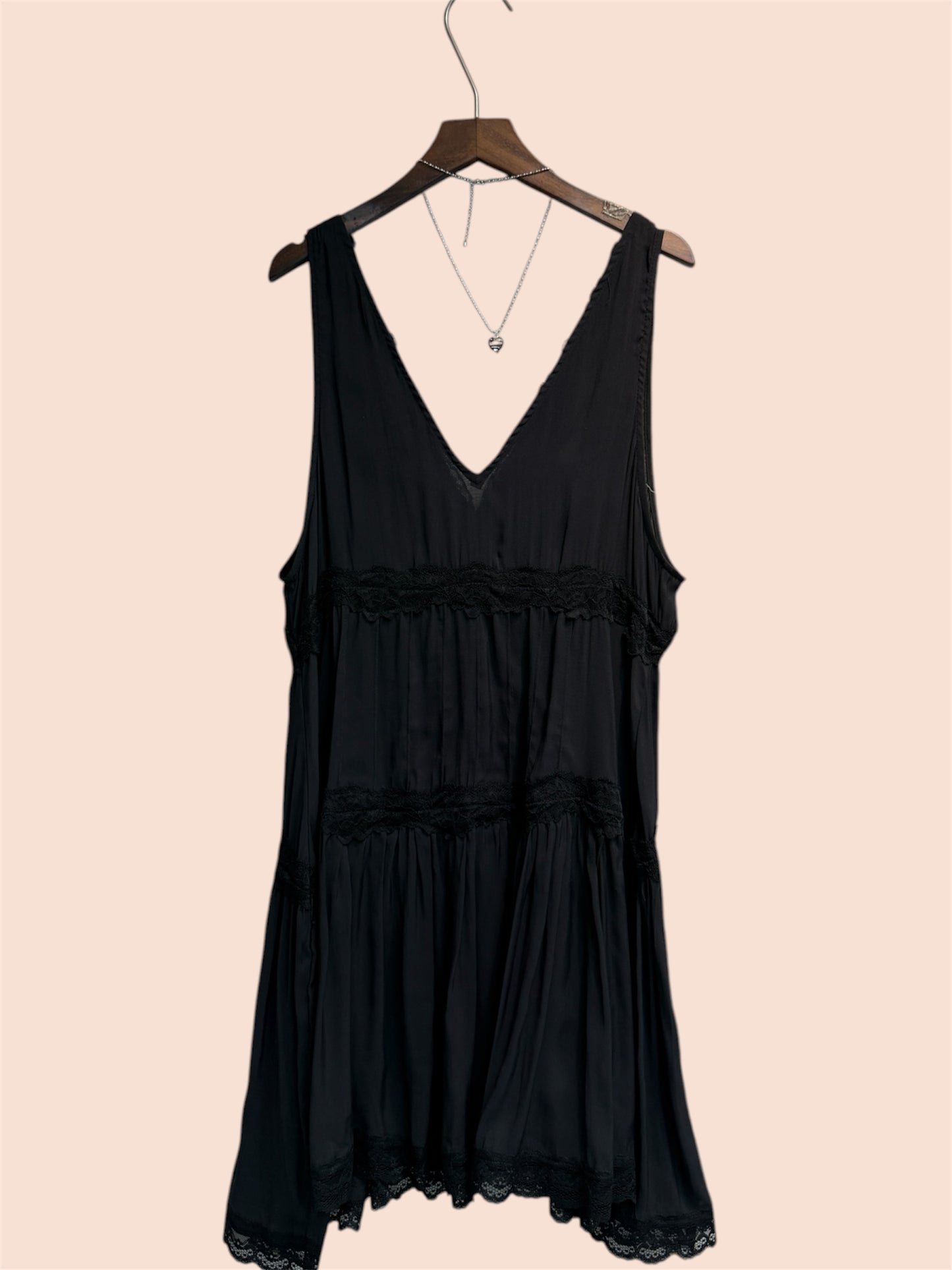 V neck lace trimmed short dress #00474