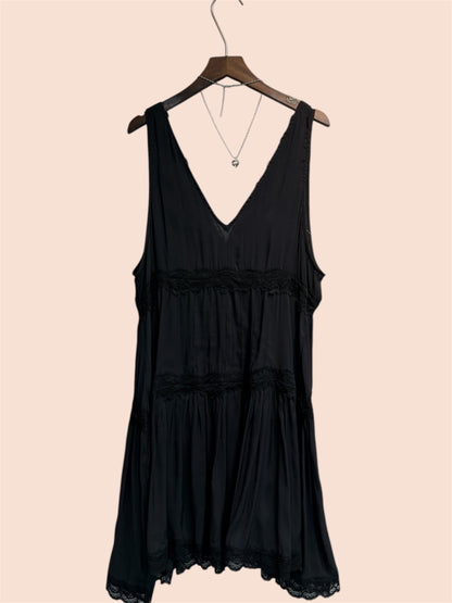 V neck lace trimmed short dress #00474