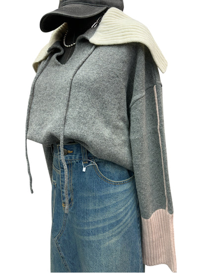 V neck oversize wool top