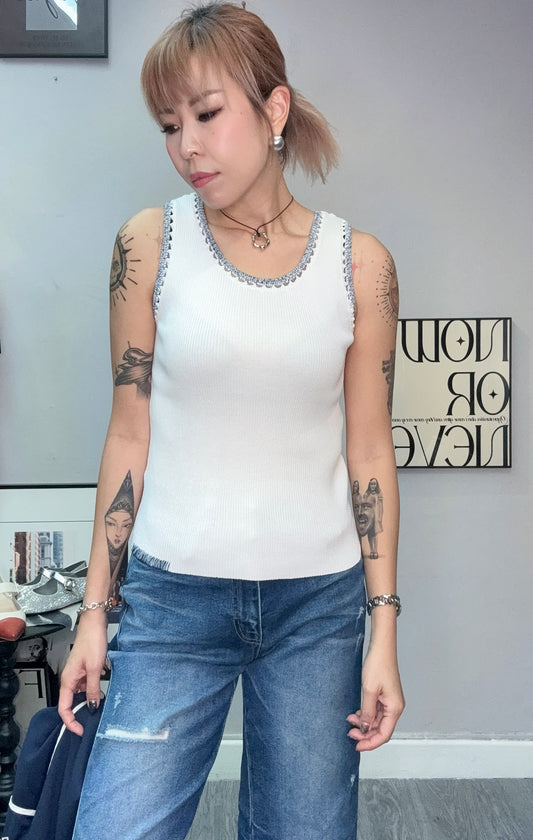 Tweed collar knit tank #00664