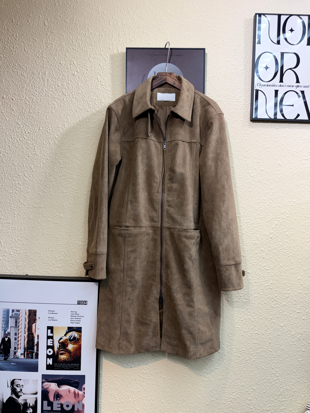 Suede shirt collar long outer #01014