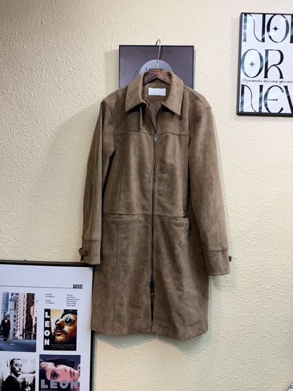 Suede shirt collar long outer #01014