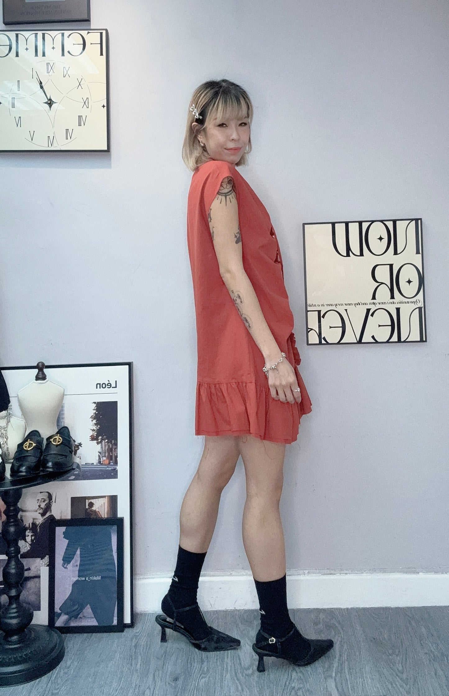 Front ruffle short dress #00380