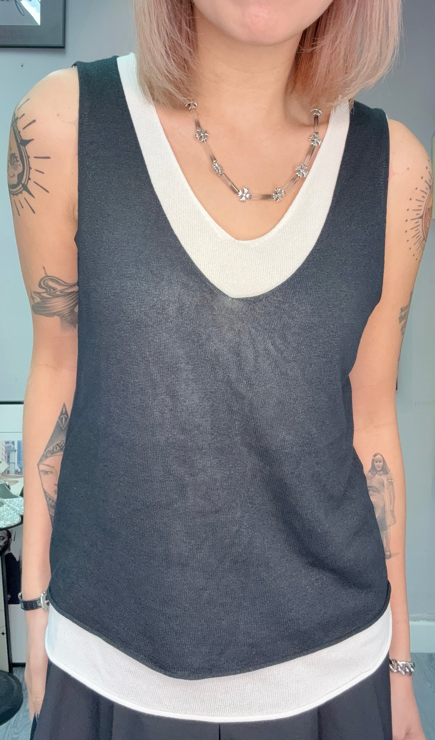 Fake two pieces knit tank #00675