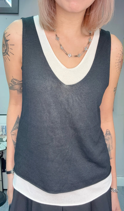 Fake two pieces knit tank #00675