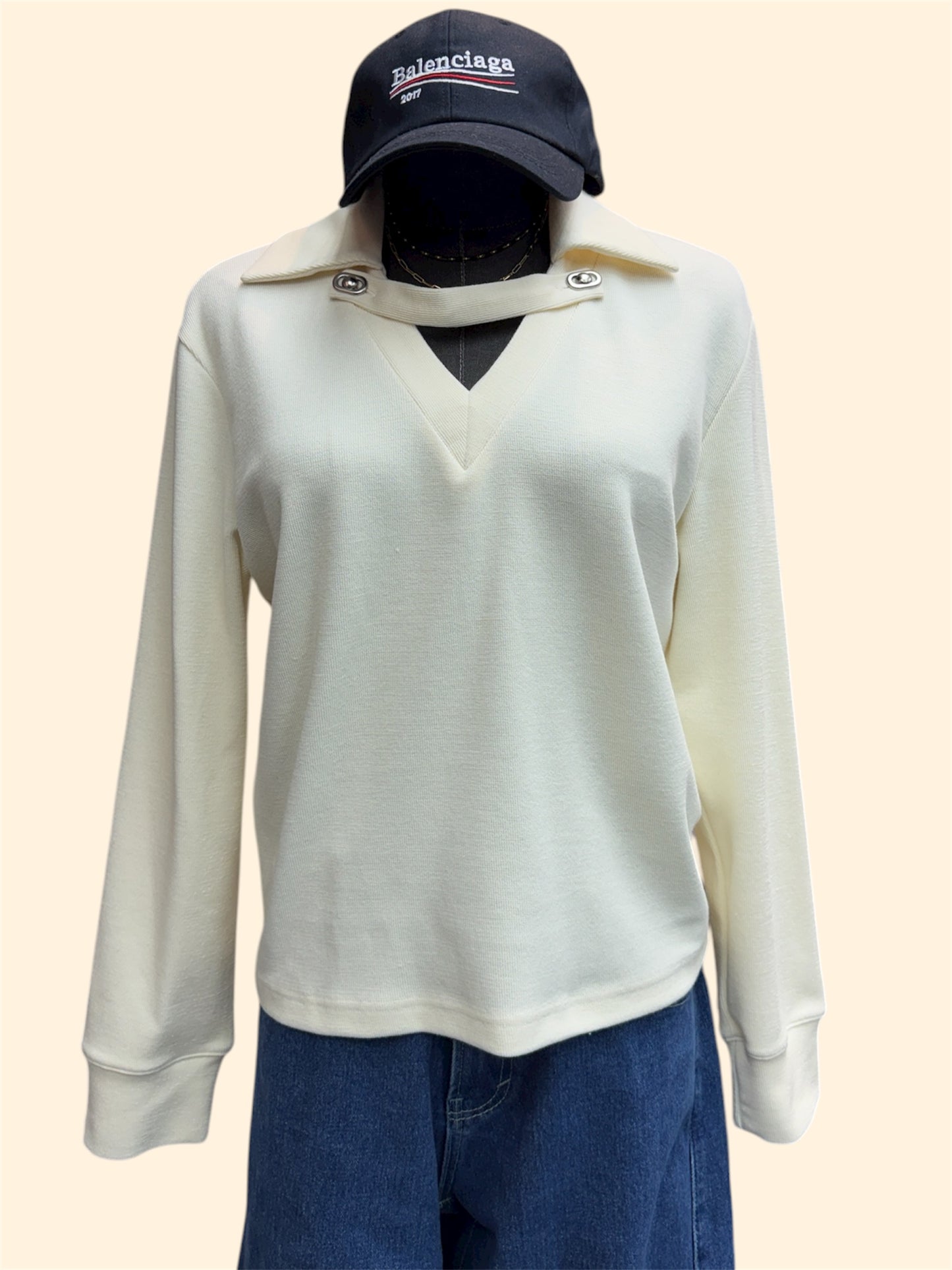 Big v neck polo top(front button) #00018