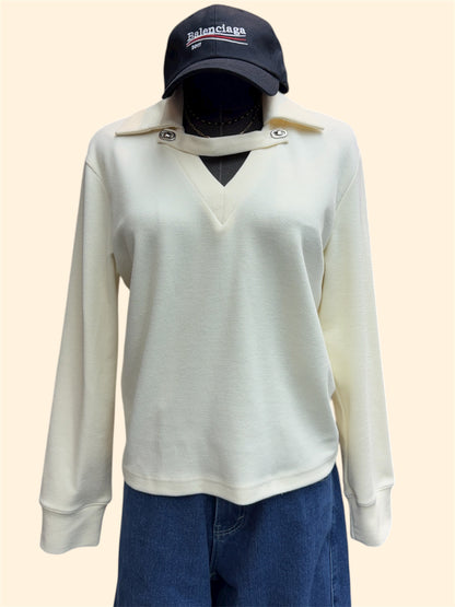 Big v neck polo top(front button) #00018