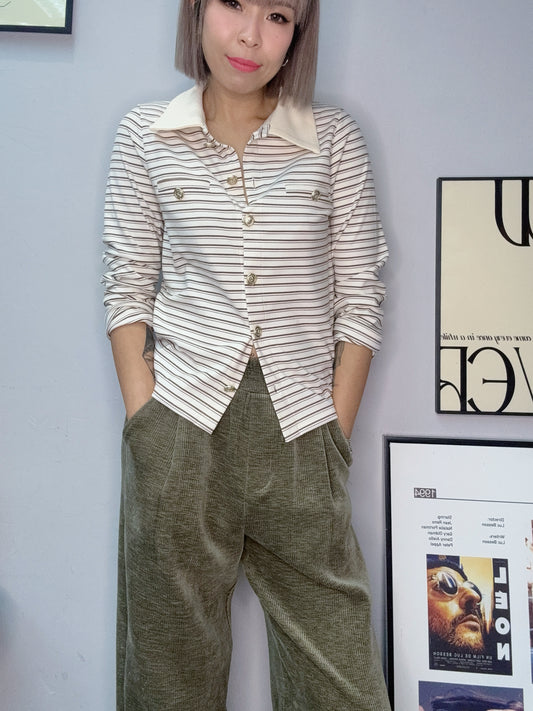 (2026SS)Shirt collar stripe cotton cardigan#00249