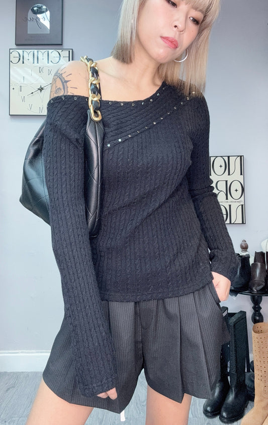 One shoulder front silver bean top #00129