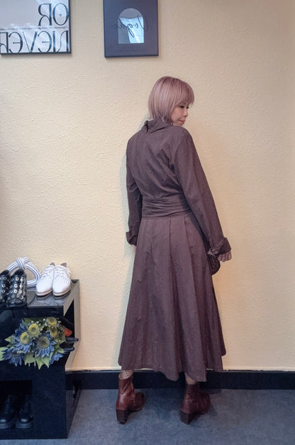 Embroidery back zip with scarf one piece #00875