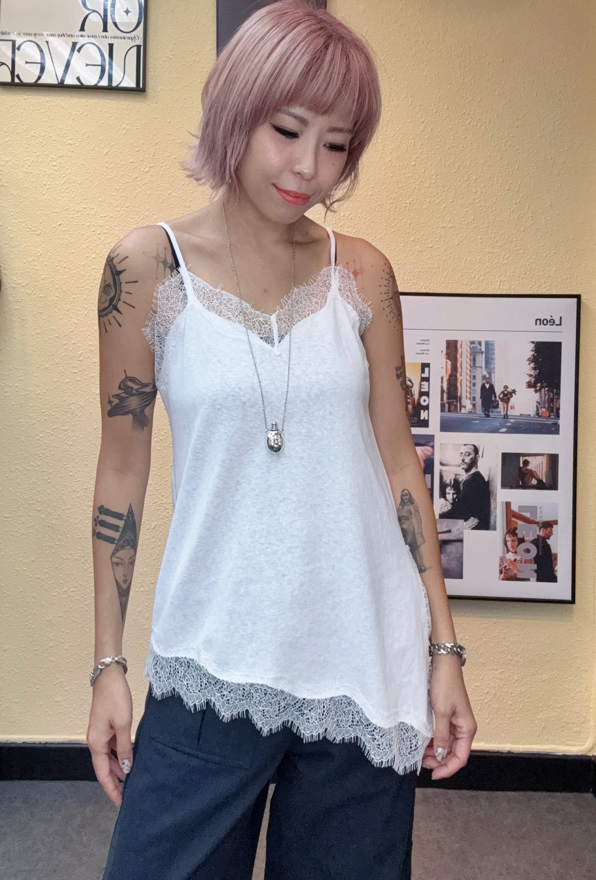 Lace trim cotton cami #00856