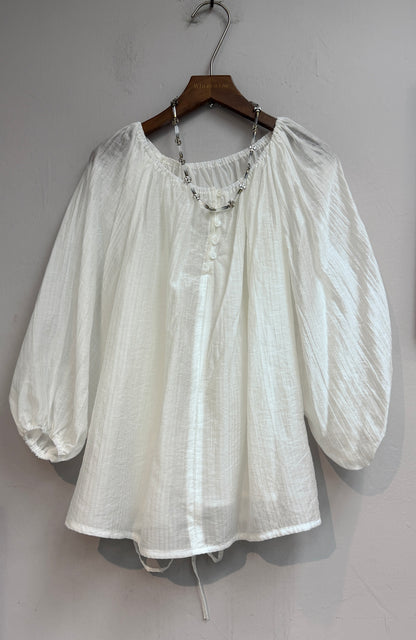 Subtle pattern puff sleeves blouse #00826