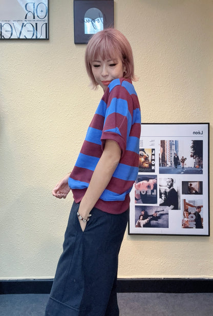 2 tone striped v neck top