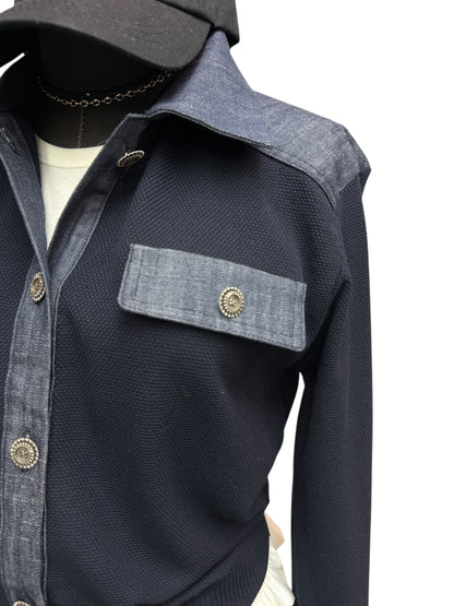 Denim X knit cardigan