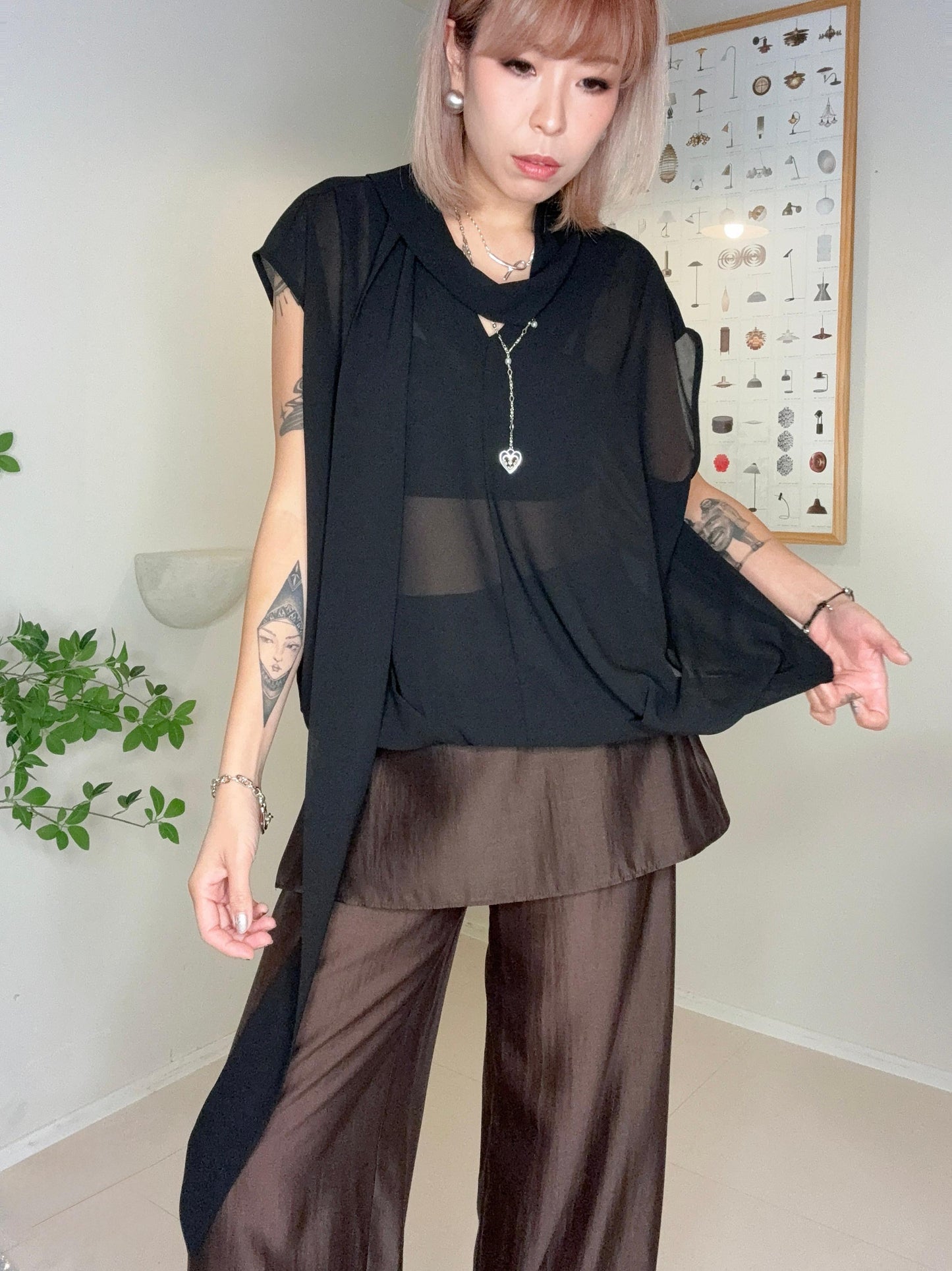 Tie collar chiffon blouse #00704