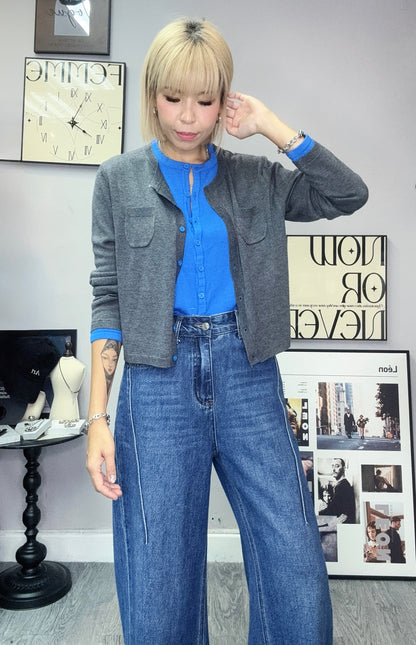 Fake two piece long sleeves cardigan