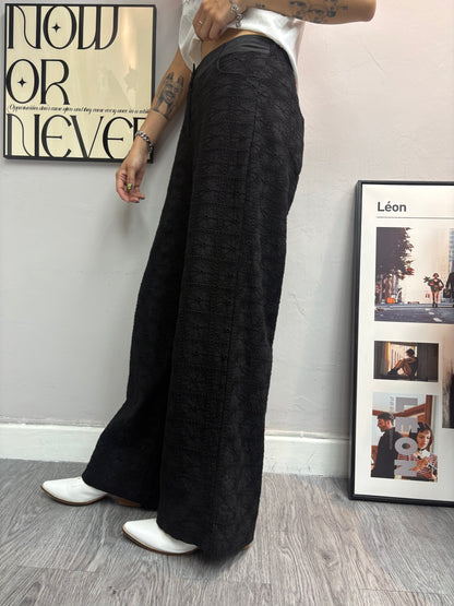 Embroidery lace half elastic pants #00472