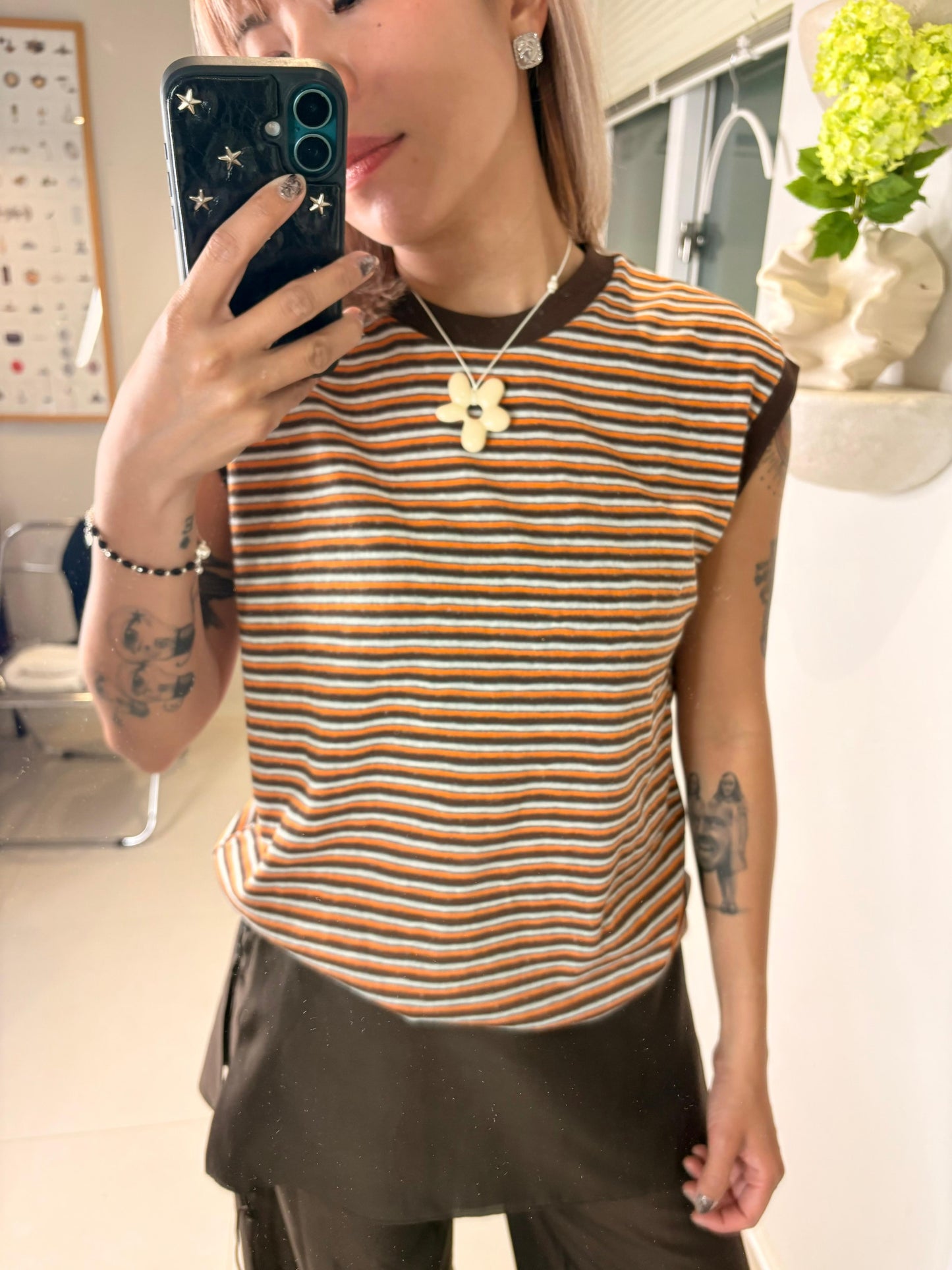 Striped brushed cotton sleeveless #00706