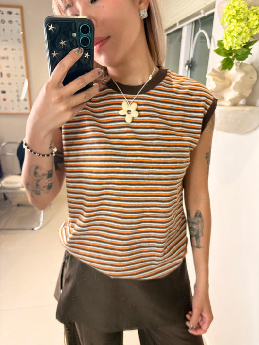 Striped brushed cotton sleeveless #00706