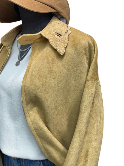 Embroidery collar leopard skin jacket