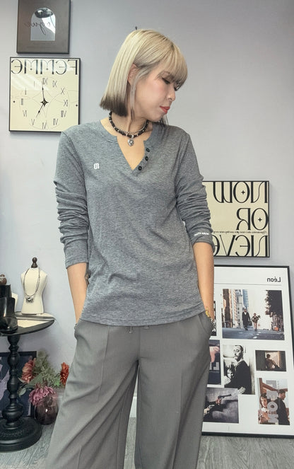 V neck embroidered logo top