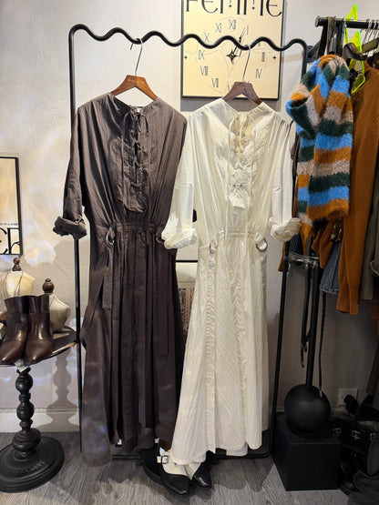 (-50%off)Puff long sleeve front tie dress