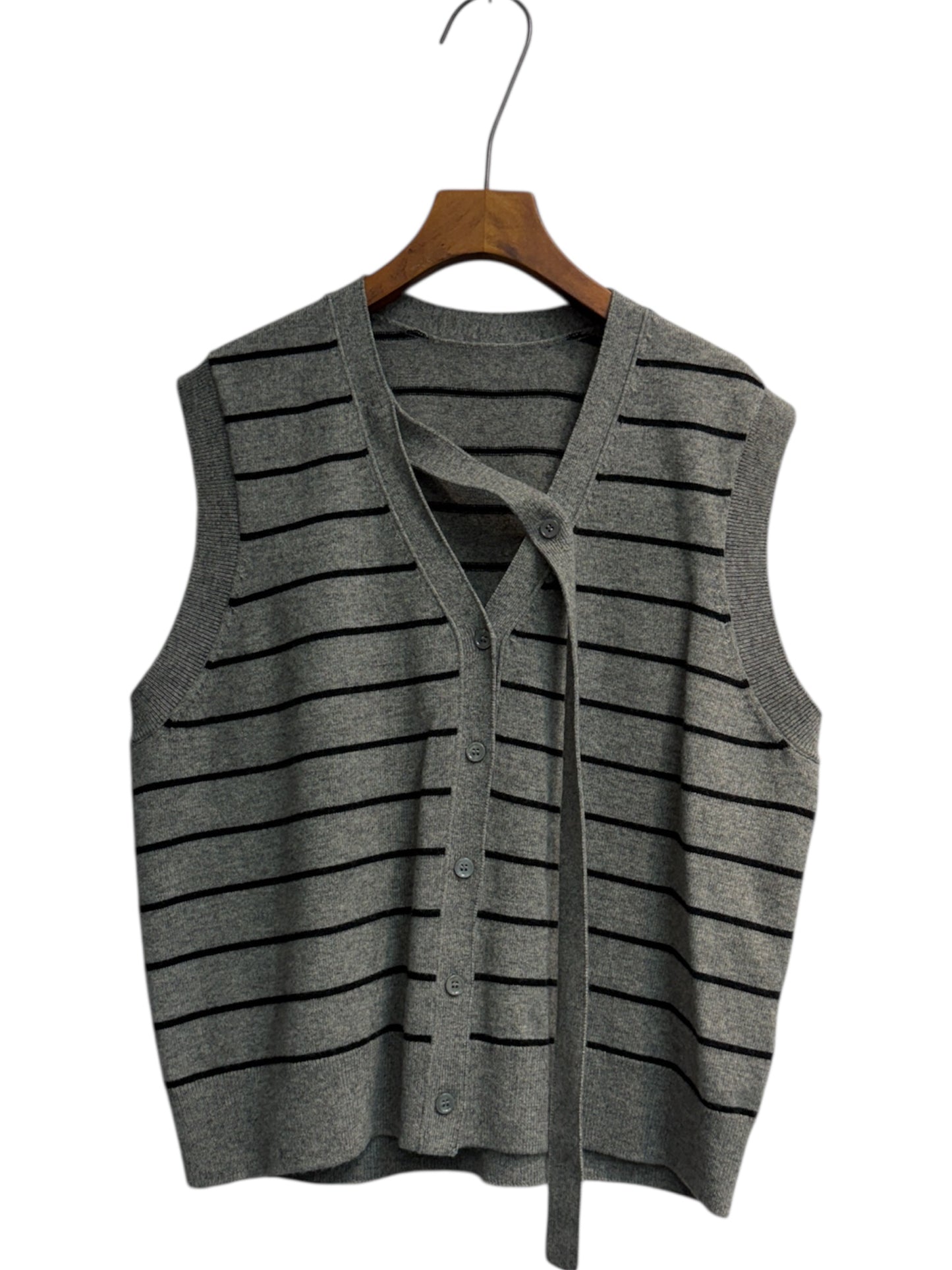 Stripe wool vest cardigan #00257