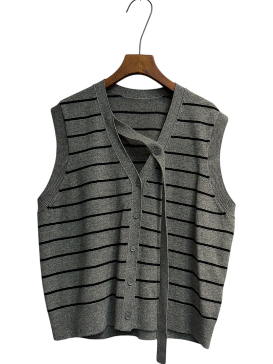 Stripe wool vest cardigan #00257