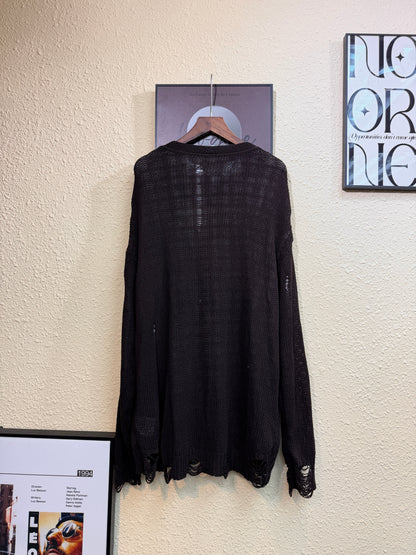 Checkered mesh inner loose cardigan #00928