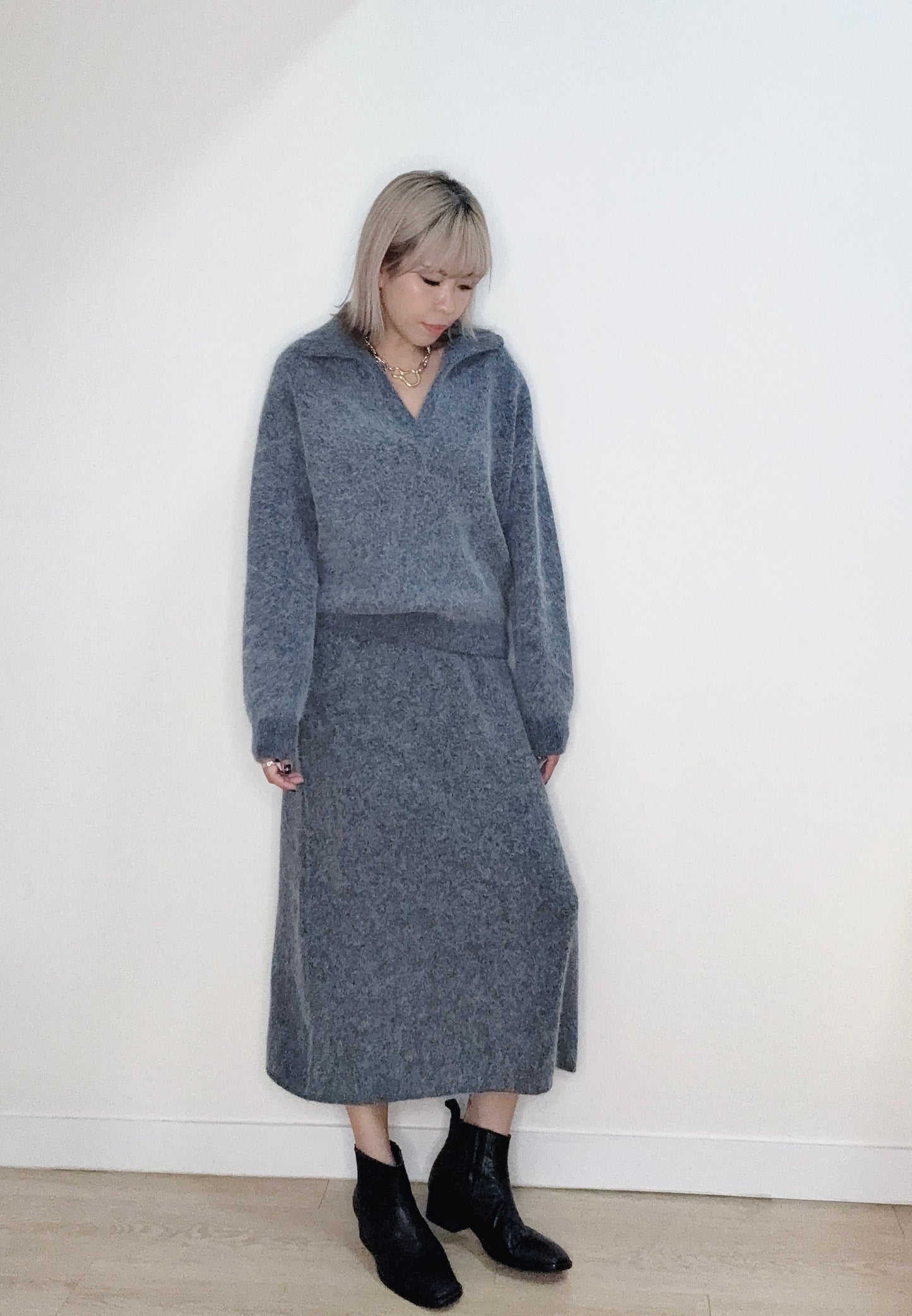 Banding softly knitted skirt #00151