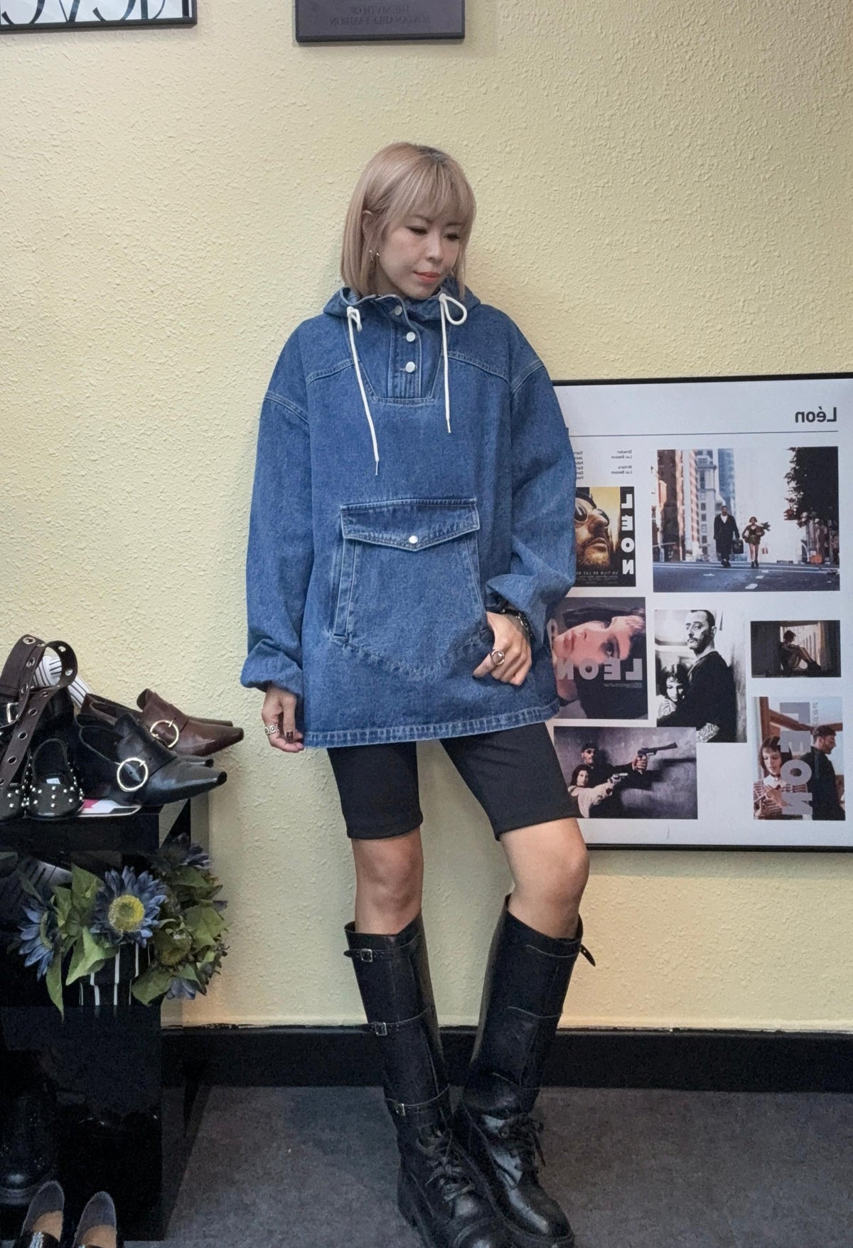 With hat denim hoodie #00998