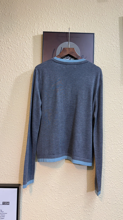 Fake two pieces big v collar knitted top #00934