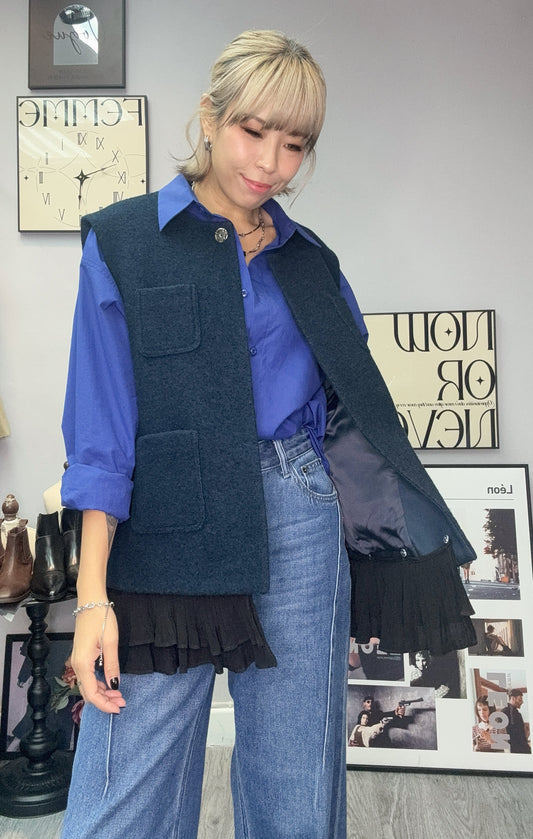 Pleated hem vest wool jacket