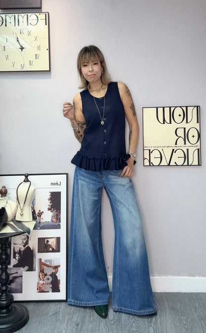 Front buttons ruffle knit vest #00507