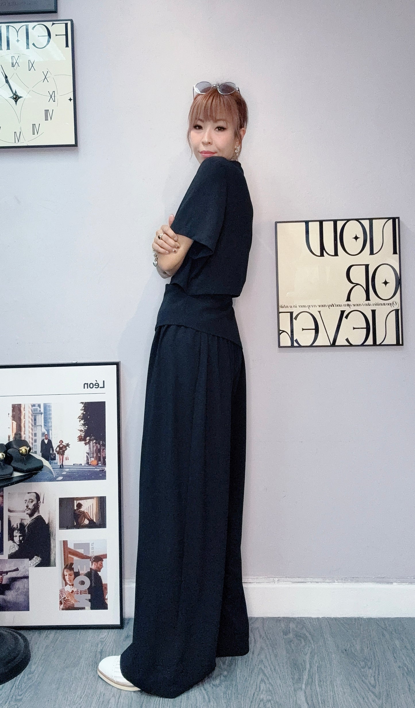 Plain short sleeve top x pants set #00621