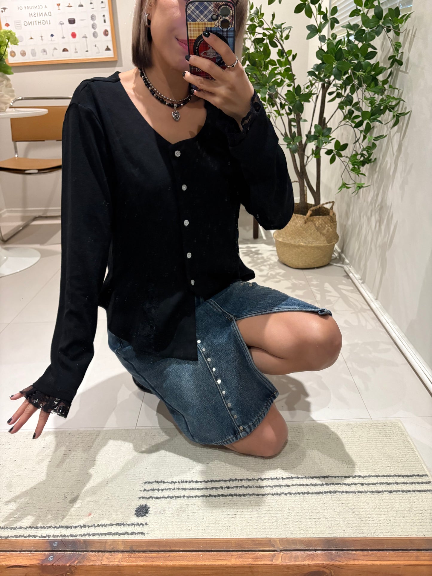 Side lace ruff hem cardigan #00014